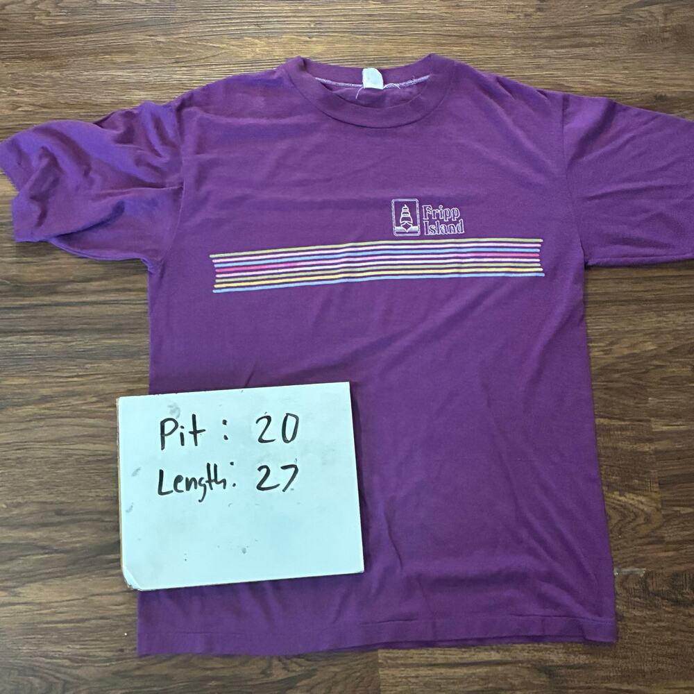 Vintage Fripp Island South Carolina T-Shirt Purple Stripe Beach Tee Size L - Picture 2 of 6